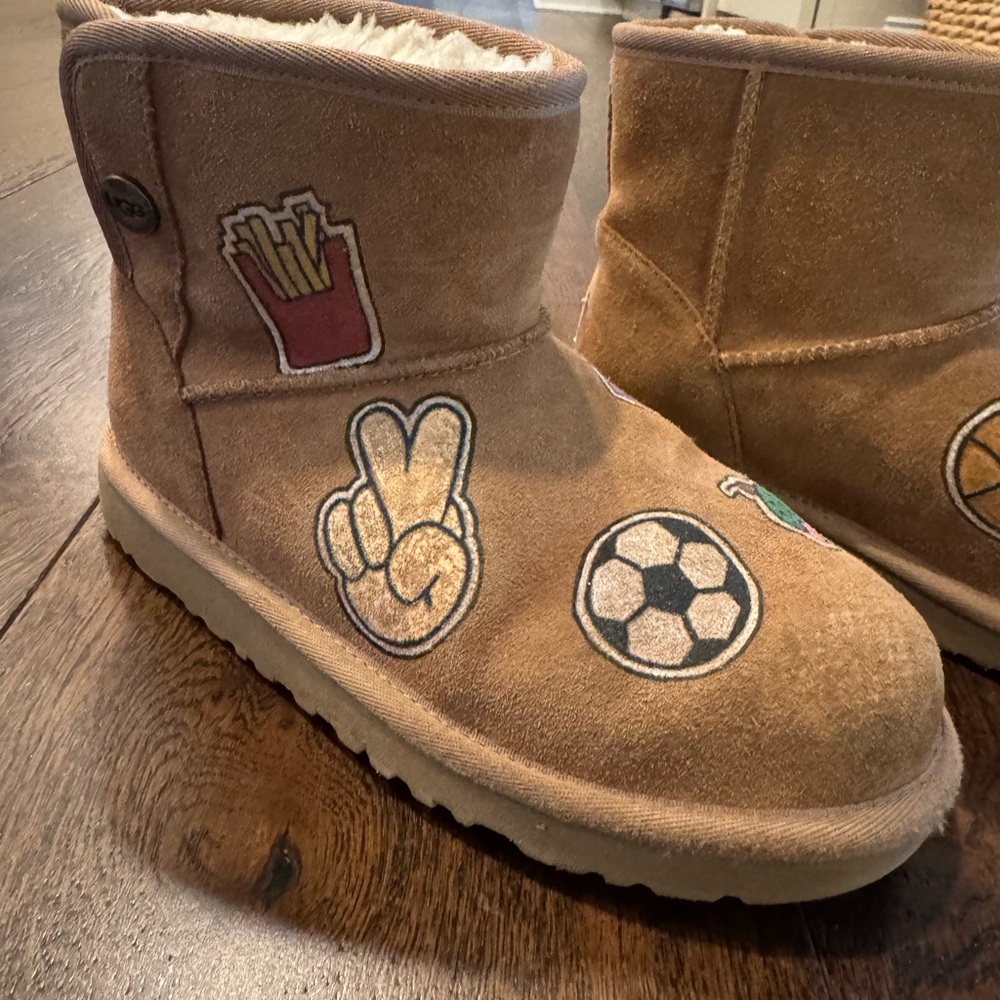 UGG Brown Suede Boots with custom artwork (acrylic paint pens)